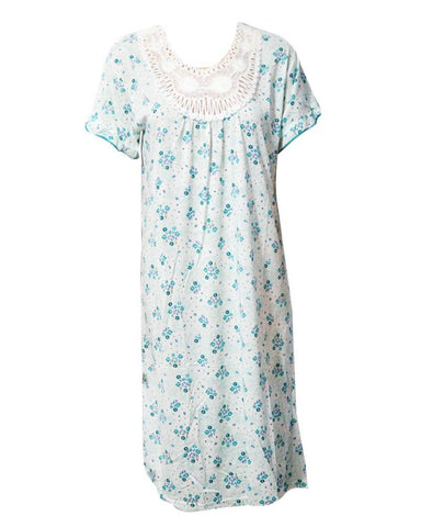 Stylish White Long Nighty With Flower Print 111.9 - Women Nightdress