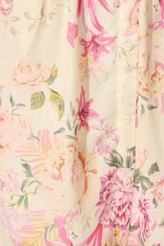 Fleur Haven Dress In Butter Yellow Pink Floral Linen Blend