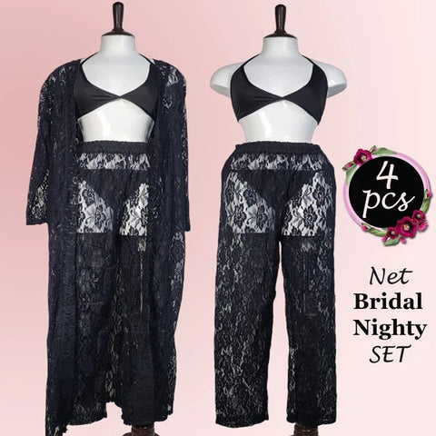 Black Lace Nightwear Set 4 Piece Premium Quality