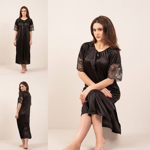 This Elegant Sale 1-Piece Gown Night wear is a black floor-length gown designed for both style and comfort.