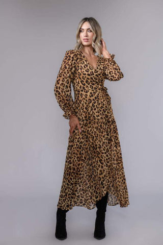 Leopard Print Midi Wrap Dress