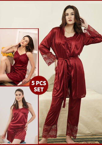 5 Pcs Luxury Soft Comfortable Bridal Nightwear-361