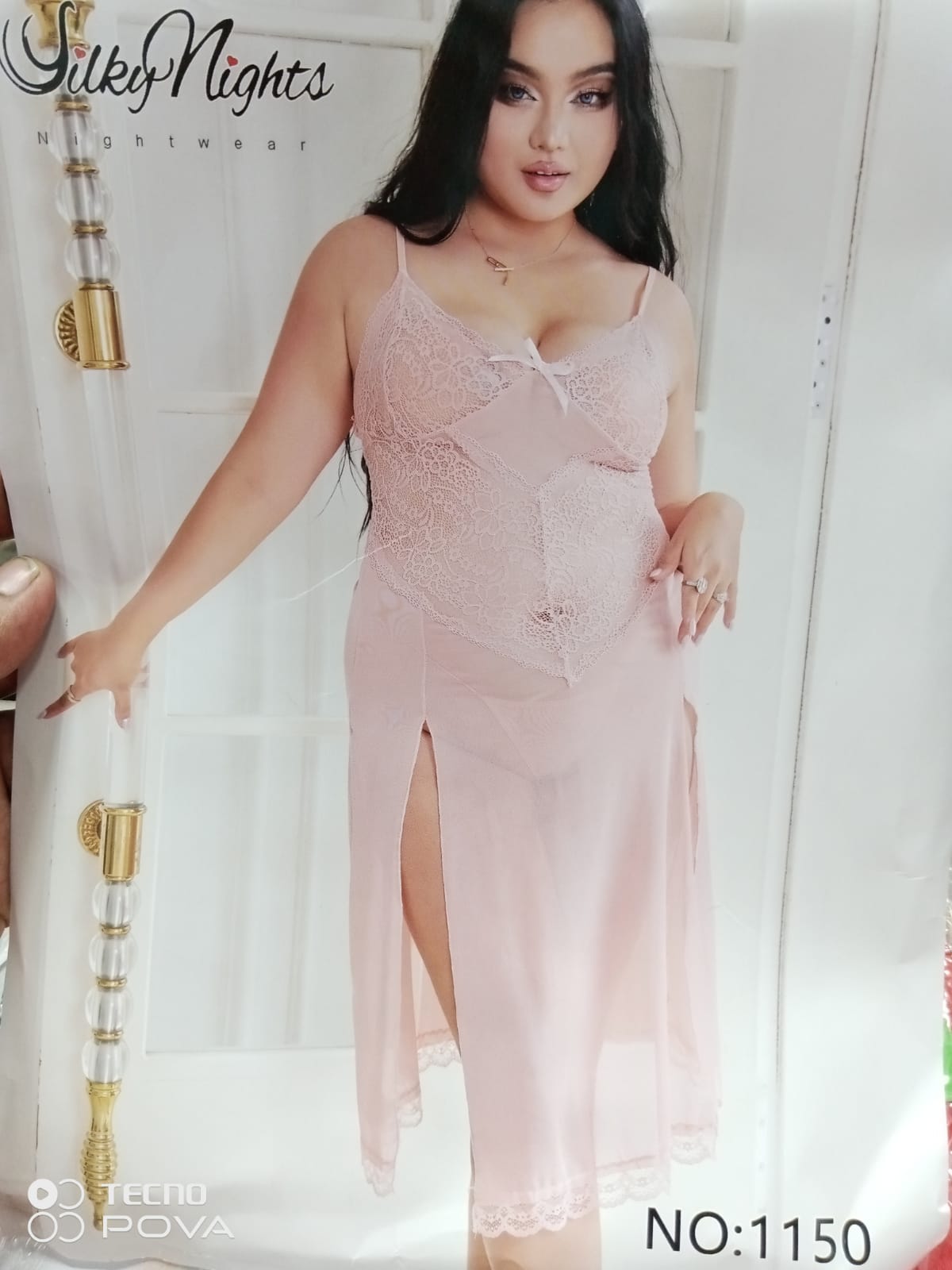 Seduluxe Sexy Side High Slit Lace Patchwork Long Nightgown For Women