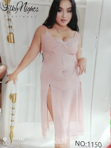 Seduluxe Sexy Side High Slit Lace Patchwork Long Nightgown For Women