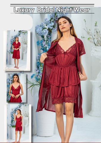 3 Piece Luxury Silk Nightwear Set