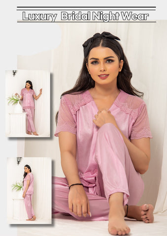 Luxury Night Wear" An Elegant two-piece pajama ensemble designed for comfort and sophistication.