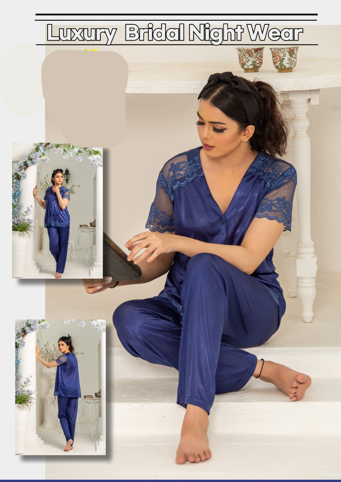 Luxury Night Wear" An Elegant two-piece pajama ensemble designed for comfort and sophistication.