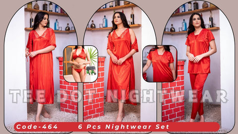 Romantic Nightwear - 6Pcs Bridal Nighty Sets - Long Nighty with Gown & Sexy Pajama Set