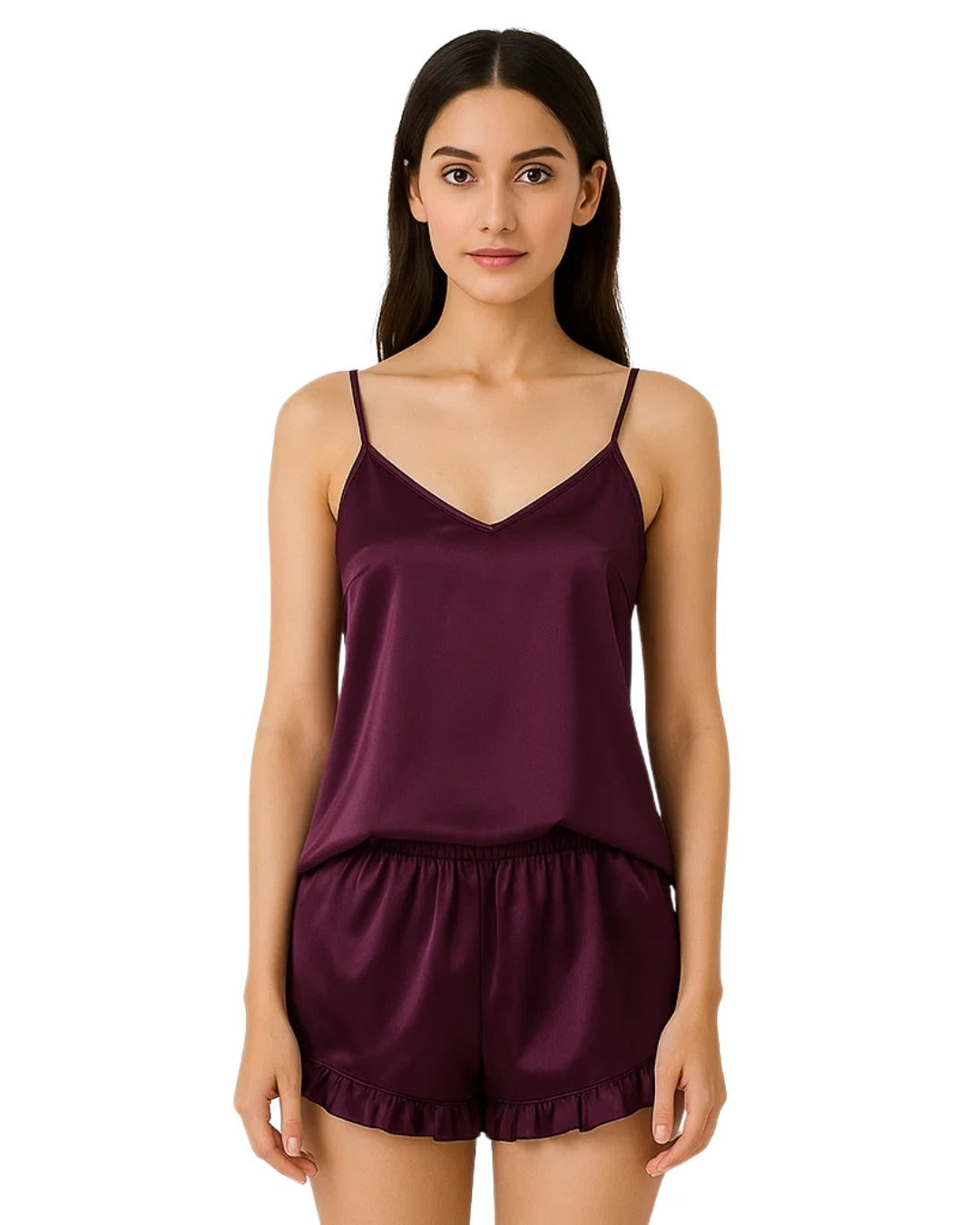 Sajiero Women's Sleeveless Cami Sets, Adjustable Straps, Midnight Glimmer Maroon