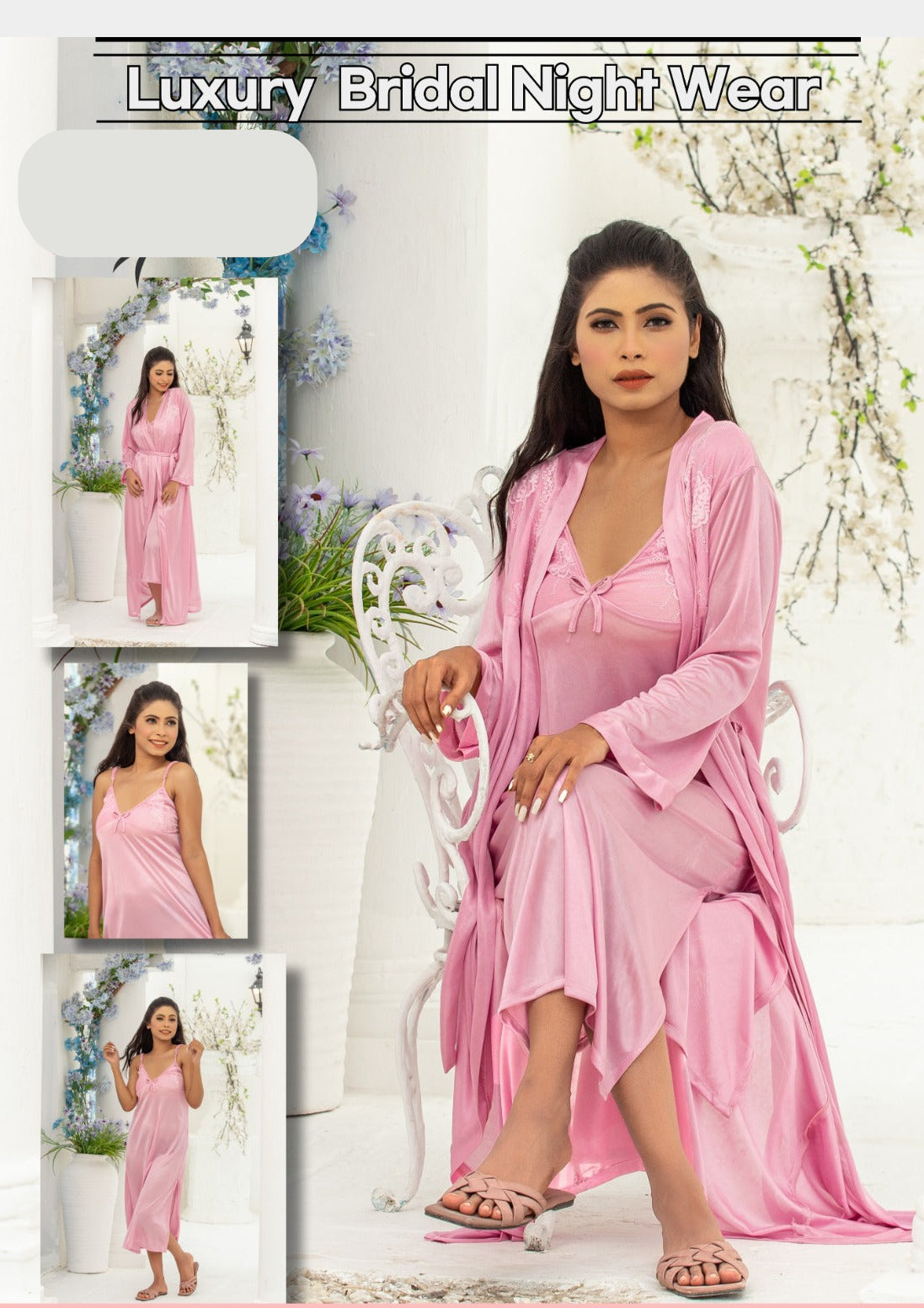 PREMIUM QUALITY .  HIGH QUALITY GSM USE. 2 PIECE NIGHTWEAR . 7 COLOURS .  Stuff=SILK FREE SIZE  28 TO 38 BREAST SIZE EASILY WEAR.