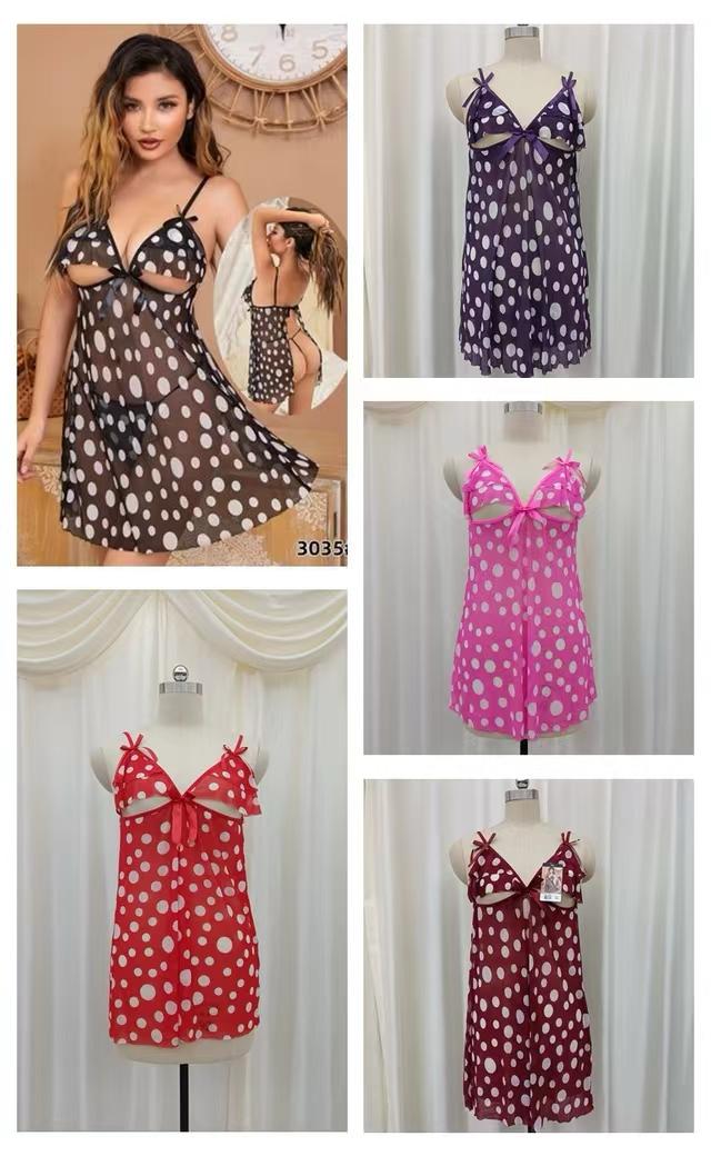 Polka Dot Sheer Mesh Babydoll Lingerie Dress
