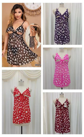 Polka Dot Sheer Mesh Babydoll Lingerie Dress