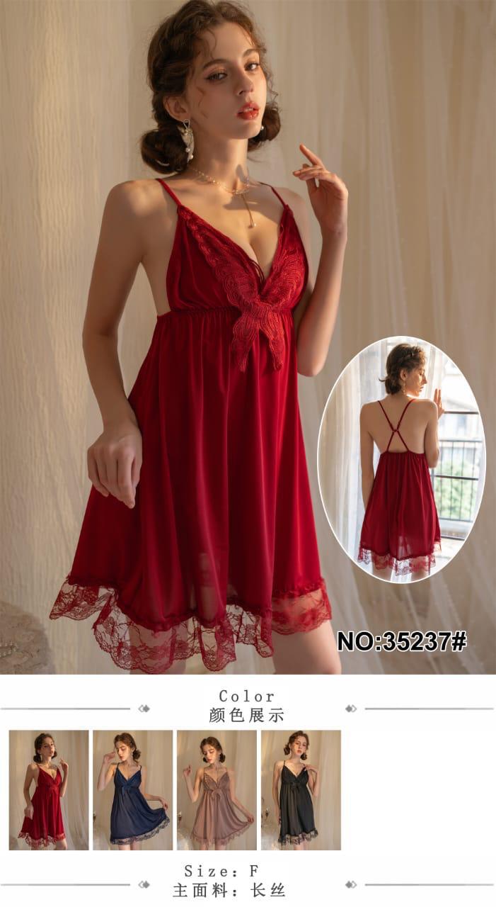 Lace Trim Asymmetric Slit Cami Nightgown or a Silky Bowknot Lace Chemise Nightdress.