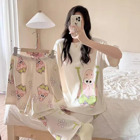 3in1 short sleeve cartoon pattern comfortable pajamas