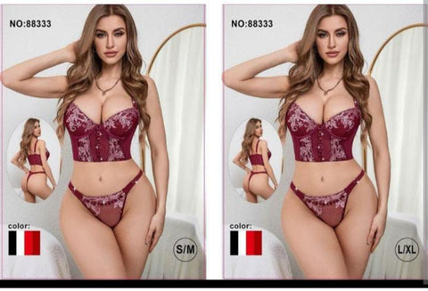 Two-Piece Embroidered Corset Bustier Lingerie Set