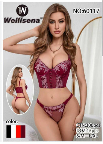 Two-Piece Embroidered Corset Bustier Lingerie Set