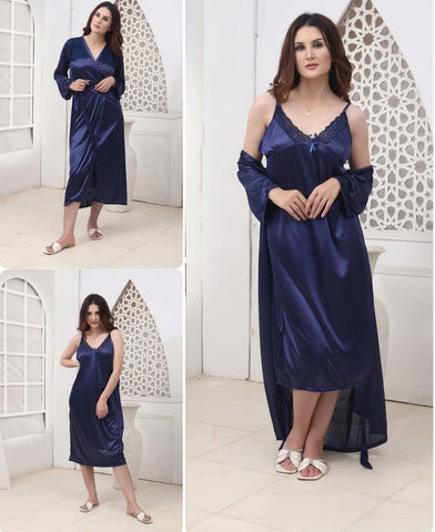 2-piece navy blue satin nightwear set