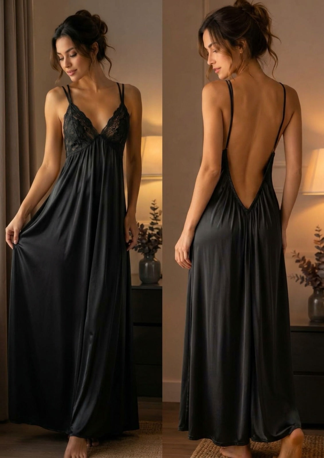 Elegant Open-Back Satin Maxi Nightgown