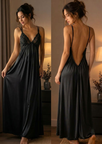 Elegant Open-Back Satin Maxi Nightgown