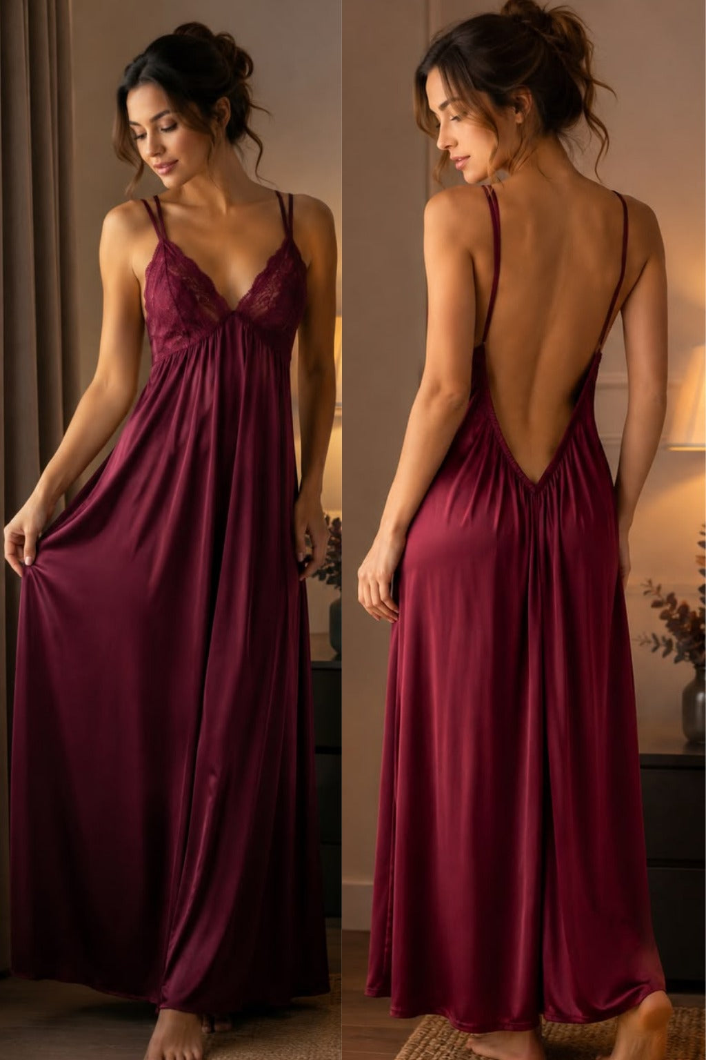 Elegant Open-Back Satin Maxi Nightgown