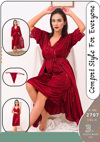New 3 PCS Short Gown Nighty Set