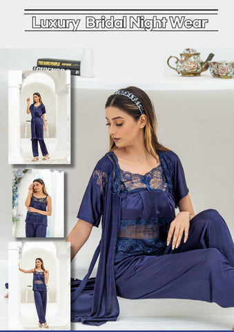 3-Piece Luxury Nightwear Silk Nightwear Set – Bridal Set Code 358