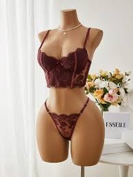 Two-Piece Embroidered Corset Bustier Lingerie Set
