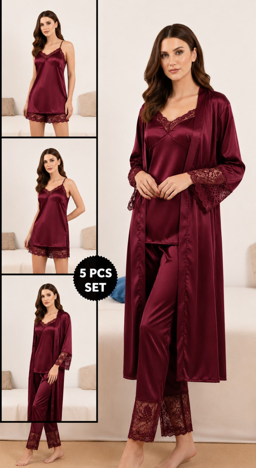 5 Pcs Luxury Soft Comfortable Bridal Nightwear