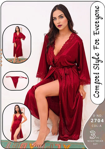 3 Piece Women's Top Relaxing Soft Silk Sleepwear
