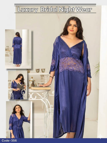 PREMIUM QUALITY .  HIGH QUALITY GSM USE. 2 PIECE NIGHTWEAR . LONG INNER+LONG GOWN. 7 COLOURS .  Stuff=SILK FREE SIZE  28 TO 38 BREAST SIZE EASILY WEAR.