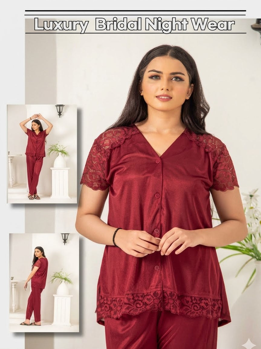 PREMIUM QUALITY .  HIGH QUALITY GSM USE. 2 PIECE NIGHTWEAR . TROUSER SHIRT 7 COLOURS .  Stuff=SILK FREE SIZE  28 TO 38 BREAST SIZE EASILY WEAR