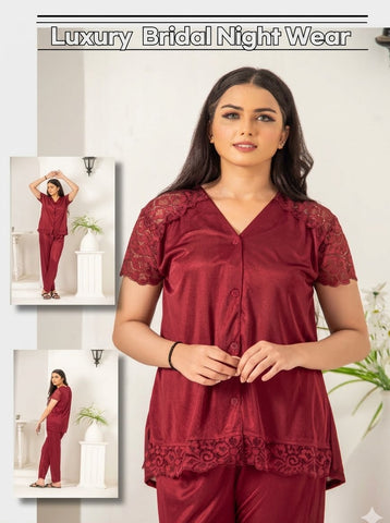 PREMIUM QUALITY .  HIGH QUALITY GSM USE. 2 PIECE NIGHTWEAR . TROUSER SHIRT 7 COLOURS .  Stuff=SILK FREE SIZE  28 TO 38 BREAST SIZE EASILY WEAR