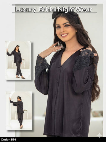 PREMIUM QUALITY .  HIGH QUALITY GSM USE. 2 PIECE NIGHTWEAR . TROUSER SHIRT 7 COLOURS .  Stuff=SILK FREE SIZE  28 TO 38 BREAST SIZE EASILY WEAR.