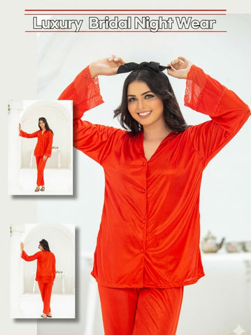 PREMIUM QUALITY .  HIGH QUALITY GSM USE. 2 PIECE NIGHTWEAR . TROUSER SHIRT 7 COLOURS .  Stuff=SILK FREE SIZE  28 TO 38 BREAST SIZE EASILY WEAR.
