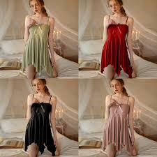 Lace Trim Asymmetric Slit Cami Nightgown or a Silky Bowknot Lace Chemise Nightdress.