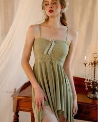 Lace Trim Asymmetric Slit Cami Nightgown or a Silky Bowknot Lace Chemise Nightdress.