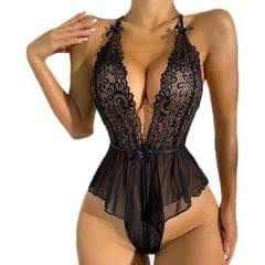 Black lace lingerie teddy bodysuit